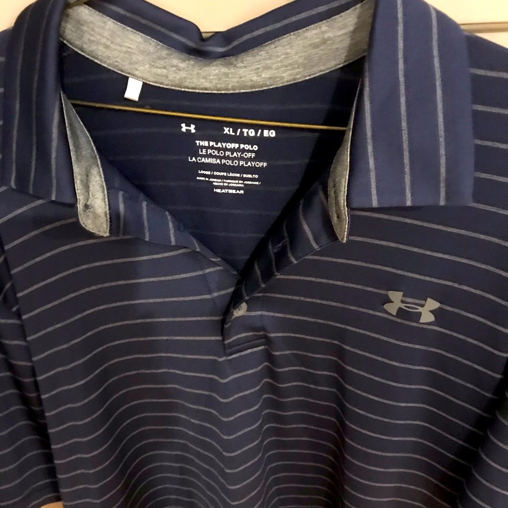 Under Armour Men’s Short Sleeve Polo. XL navy/gray striped